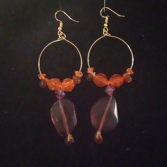 ❤️ Handmade Hoop Orange Beaded Earrings - Picture 1 of 6